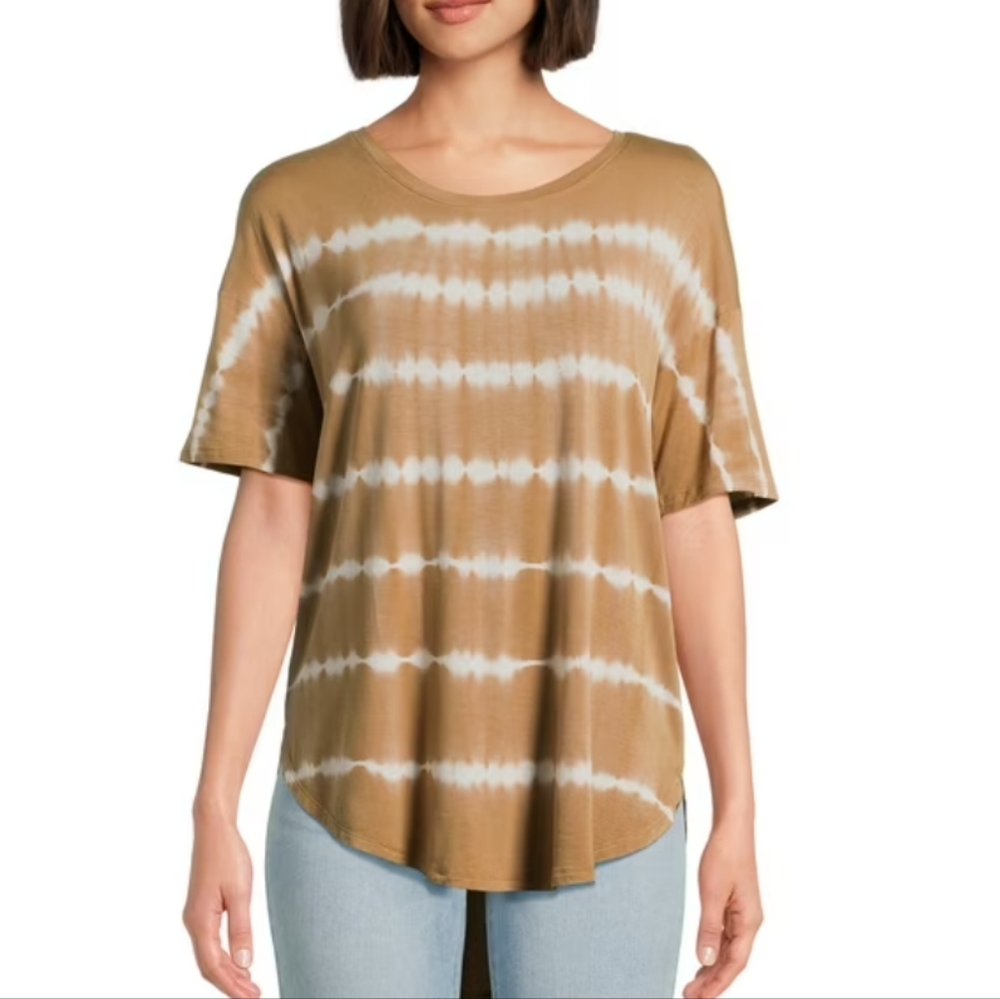 Time & Tru Tan and White Tie-Dye Oversized T-Shirt Size XXXL
